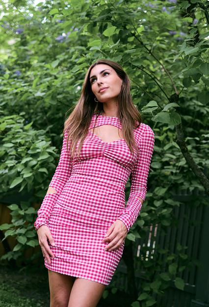Ganni Stretch Seersucker Cutout Mini Dress Love Potion